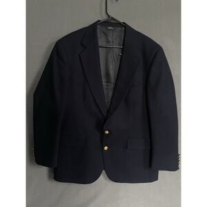 Polo Ralph Lauren University Club Navy Blue‎ Gold Button Blazer Virgin Wool Lrg